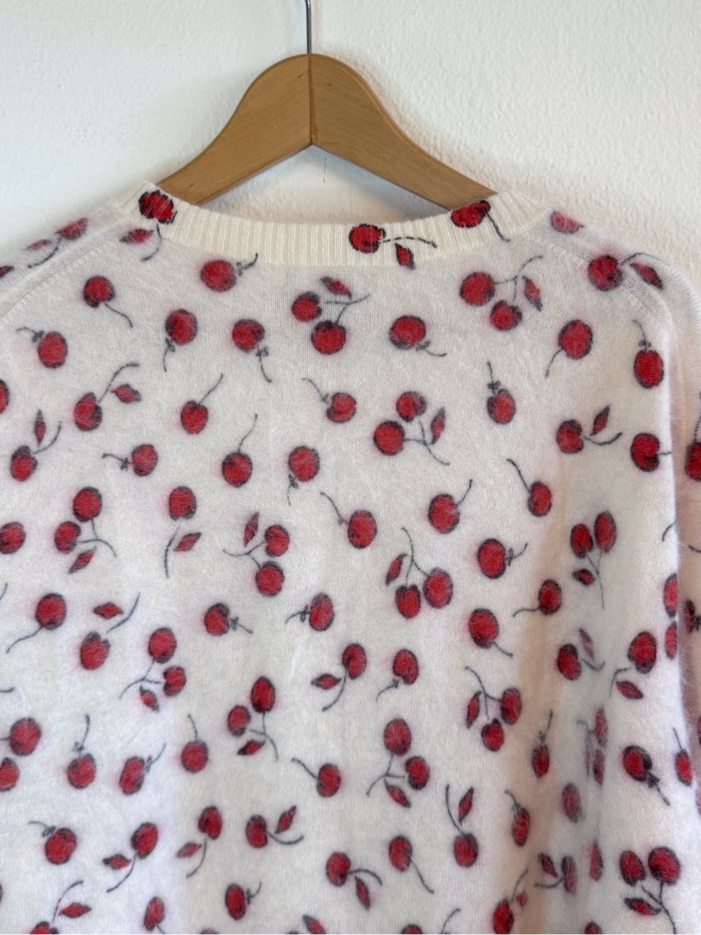J. Crew Brushed Cashmere Cardigan Cherry Print Fuzzy - Picture 7 of 15